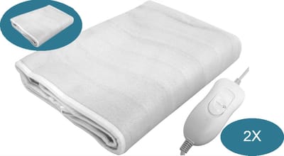 Duo Pack Elektrische Deken - Warmtedeken 2 stuks - Onderdeken - 150 x 80 cm - 3 warmtestanden - Warmtedeken - Wit