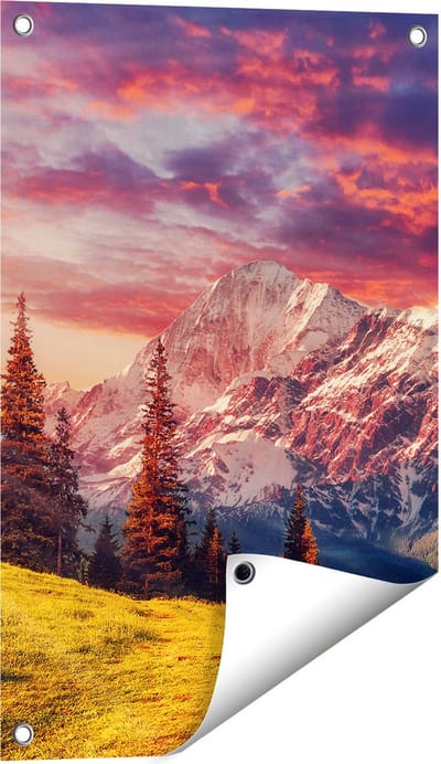 Gards Tuinposter Alpen Landschap met een Kleurrijke Hemel - 40x60 cm - Tuindoek - Tuindecoratie - Wanddecoratie buiten - Tuinschilderij