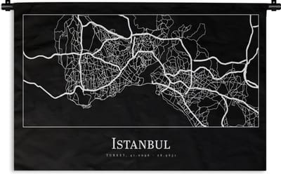 Wandkleed - Wanddoek - Stadskaart - Istanbul - Plattegrond - Kaart - 180x120 cm - Wandtapijt