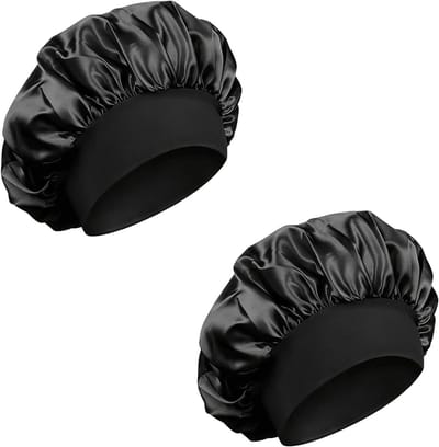 Zachte en Ademend Nachtmuts voor Vrouwen en Meisjes, Beschermend Haar Bonnet, 2 Stuks (Zwart) - Ideaal voor Gezond Haar en Comfortabele Nachtrust