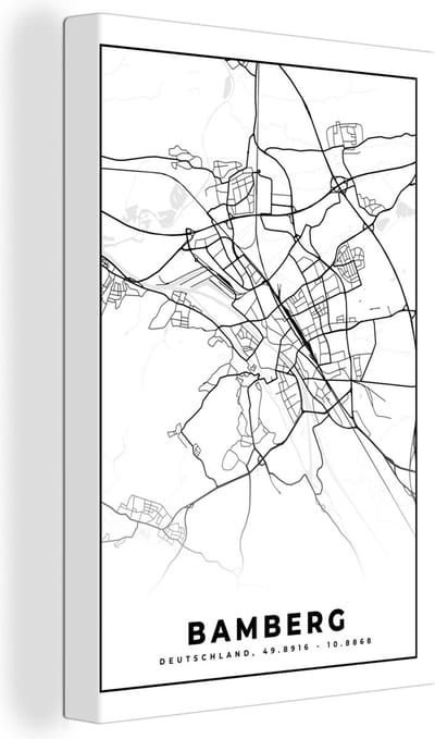 Canvas Schilderij Plattegrond - Kaart - Bamberg - Stadskaart - 20x30 cm - Wanddecoratie
