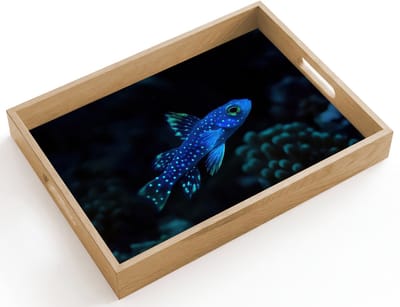 Dienblad hout 40x30 cm - Schootdienblad - Vis - Stippen - Koraal - Blauw - Borrelplank rechthoek - Plateau dienbladen