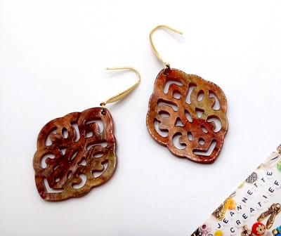 Jeannette-Creatief® - Resin - Resin Barok Ruit Brown - Oorbellen - Resin Oorbellen - Oorhangers - Bruine Oorbellen