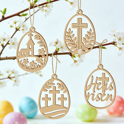 VANDAAG VERZONDEN - Paashangers Hout - COR&SINHO® - 4 Stuks - DIY knutselen hobby - Christelijk - Jezus - Pasen / Goede Vrijdag