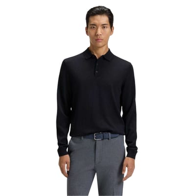 Boss Heren Lanciomne Poloshirt met Lange Mouwen (Donkerblauw)