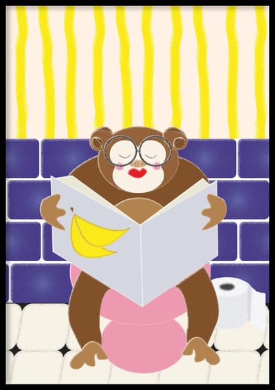 Poster Monkey on toilet - 30x40 cm - WC Poster - WALLLL - Exclusief lijst - Poster met aap op toilet - Toilet poster - Grappige poster