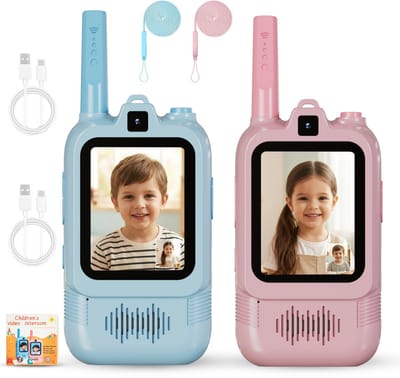 Globara Walkie Talkie voor Kinderen - Oplaadbaar - Speelgoed - Portofoon - HD Video Walkie Talkie met Voor- en Achtercamera - Set van 2 - Roze & Blauw