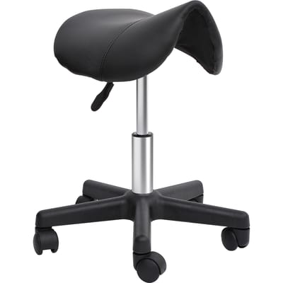 HOMCOM kruk met wielen, massagekruk met verstelbare hoogte 43-55 cm en ergonomische gleuf, stoel met wielen, voor massagesalon, tatoeage, kliniek, spa, zwart