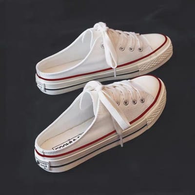 Half-drag Canvas Schoenen Dames Zonder Hakken en One Pedal Zomer Luie Schoenen Zomer Nieuwe Student Veelzijdige Boardschoenen 38 wit