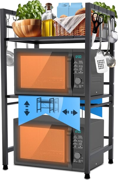 CLP Marana Magnetronkast - Magnetronrek - Magnetrondeksel - Keukenkast voor magnetron - Kast - Rek - Beugel - Plank - zwart 3-traps