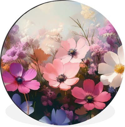 WallCircle - Wandcirkel - Muurcirkel - Bloemen - Kleurrijk - Bloei - Aluminium - Dibond - 30x30 cm - Binnen en Buiten