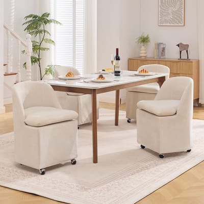 Eetkamerstoel - Onbekend - Polsterstoel met wielen chenille stof moderne keukenstoel armloos afneembare hoes - Set van 2 - Beige - Onbekend