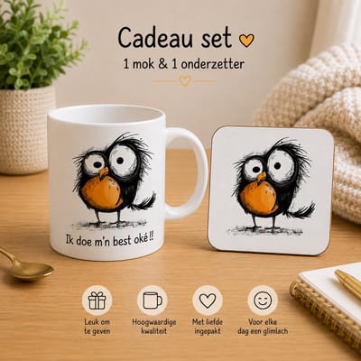 Grappige Mok - Onderzetter – Mok – Origineel Cadeau voor, Collega, Juf, Meester, Vriendin of Koffieliefhebber - Cadeau Collega - Origineel Cadeau - Duurzaam -