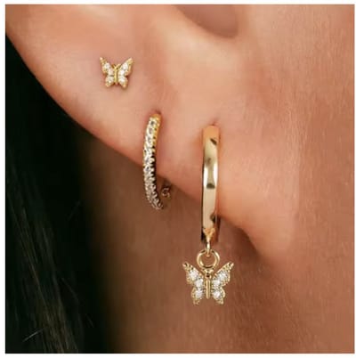Maevi® Vlinder Oorbellen Set 3 Stuks - Kleur: Goud - 18K Verguld - Hoge Kwaliteit - Meerdere Oorbelgaatjes - Oorbellen / Earrings - Oor Versiering - Luxe Set - Gouden Oorbellen - Meerdere Gaatjes - Cadeau - 18 Karaat - Oorhangers - Butterfly