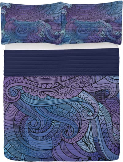 ABAKUHAUS Abstract Microfiber Bedspreiset, Ocean Inspired Paisley, Zacht beddengoed met kussenslopen en quilt, 264 cm x 220 cm, Paarsblauw