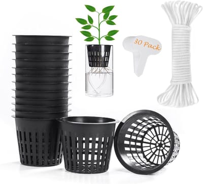 SnelShoppen - 30 Stuks Net Pots met Zelfwaterende Wick & Plant Labels - Ideaal voor Tuin, Planten, Kweekpotten, Kweekbakken, Buiten en Binnen Gebruik