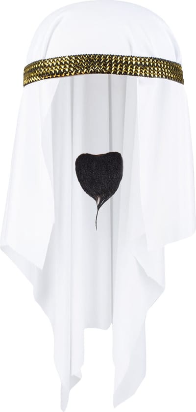 Carnaval verkleed hoed voor een Arabier/Sjeik - hoofddoek wit - heren- met zwart baardje