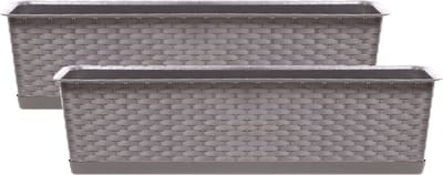 Prosperplast Kunststof plantenbak/bloembak Ratolla - 2x - rotan look - taupe - 40 x 17 x 15 cm