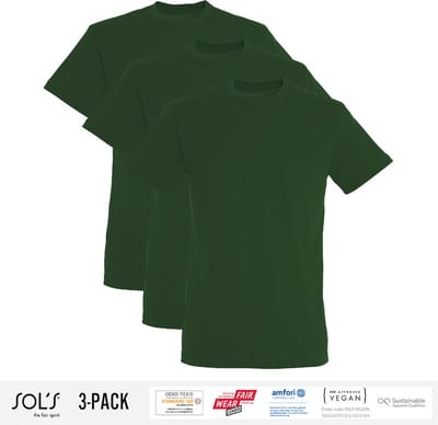 3 Pack Sol's Heren T-Shirt 100% biologisch katoen Ronde hals Bottle Groen Maat S