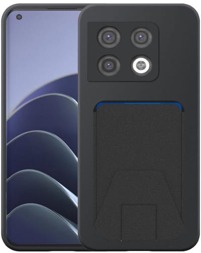 Geschikt voor OnePlus 10 Pro Telefoonhoesje met Verstelbare Leren Pasjeshouder - Flexible Back Cover Case Siliconen TPU with Adjustable Leather Cardslot - Zwart - Smartphonica geschikt voor OnePlus 10 Pro