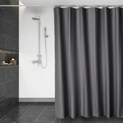 Famanu - Douchegordijn 180x200 cm, waterdicht polyester, sneldrogend en wasbaar, met 12 ringen, donkergrijs