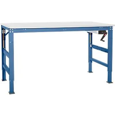 Werktafel Ergo K, met zwengel,  1250 x 800 mm, tafelblad melamine, briljantblauw