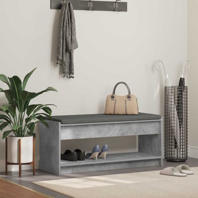 vidaXL Hallenbank met kussen met plank Beton Grijs 103 x 38 x 45 cm