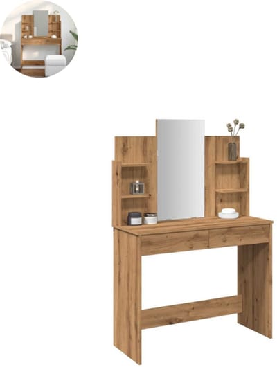 Kaptafel met spiegel - Make up tafel - Make up - Toilettafel - Met lades - Artisan Eiken