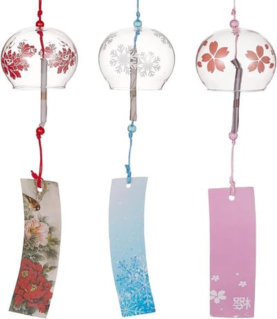 Handgemaakte Japanse Winderige Klokken in Roze, Rood en Blauw Glas - Perfect voor Verjaardagscadeaus en Thuisdecoratie