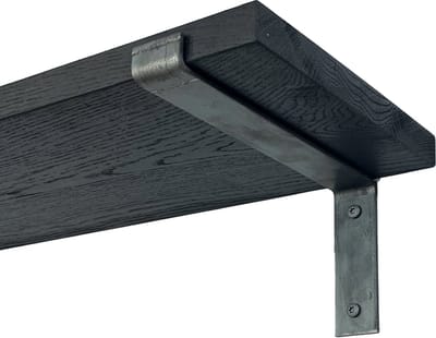 GoudmetHout® Wandplank Industrieel - 180 x 25 cm Muurplank - Zwart Eiken Hout - Decoratie Wandrek & Boekenrek - Hangplank Keuken - Wall Shelf + 2 Plankdragers van Ruw Staal