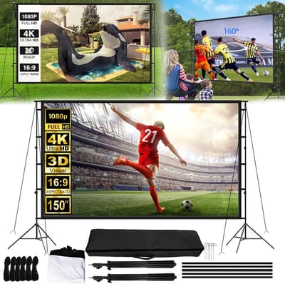 Projectiescherm met standaard - Beamer scherm - Thuisbioscoop creëren - In hoogte verstelbaar - 150 inch - Wit