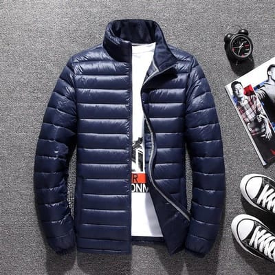 Doudoune ultralégère pour homme, veste courte portable à col montant, veste d'hiver de grande taille XXXL bleu