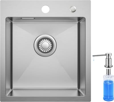 CECIPA max Spoelbak Keuken 40x45CM - Spoelbakken met Kraangat en Zeepdispenser 300ML - Gootsteen RVS - Spoelbakken Keuken - Wasbak Keuken - Enkele Spoelbak - Spoelbakken met afdruip - RVS