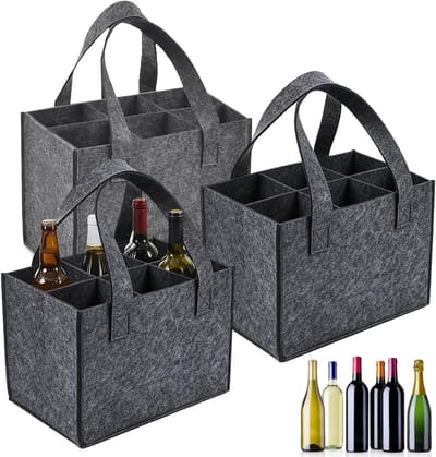 Set van 3 Flessendragers voor 6 Flessen, Stabiele Handtas voor Mannen, Ideaal voor Wijn, Bier en Waterflessen