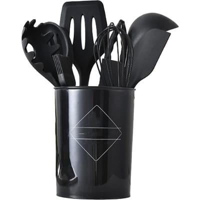 10-delige Keukengerei Set Silicone Kookspatel Lepel Set Hittebestendig Antislip Handvat black