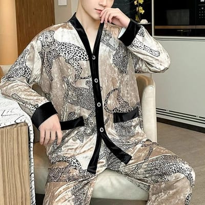 Goud Fluweel Koppel Pyjama's Winter Nieuw Heren- en Dames Lange Mouwen Broek Warm Huiskleding Set XXXL gray
