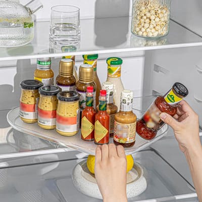 Lazy Susan Draaitafel Organizer voor Koelkast Helder Draaibaar Rechthoekig Opbergbakje voor Large transparant