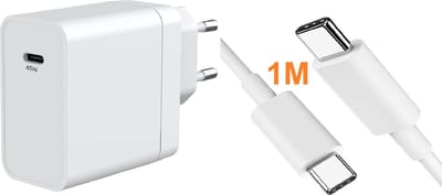 USB-C Adapter 45W met USB-C naar USB-C Oplader Kabel 1 Meter - Snellader fast charger Geschikt voor o.a. Smartphone & tablet