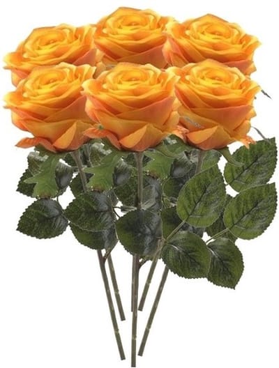 Emerald Kunstbloem roos Simone - 6x - geel/oranje - 45 cm - decoratie bloemen