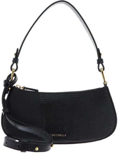 COCCINELLE Leren schoudertas avondtas Merveille Lizard Mini Bag Noir zwart