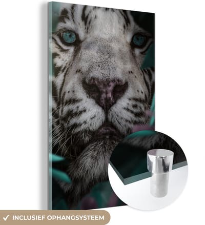 MuchoWow® Glasschilderij 40x60 cm - Schilderij acrylglas - Tijger - Wit - Jungle - Foto op glas - Schilderijen