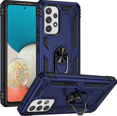 Hoesje Geschikt Voor Samsung Galaxy A53 5G hoesje Hybrid Armor Anti-Shock hoesje Blauw - Galaxy A53 5G - A53 5G Hoesje kickstand Ring houder cover TPU backcover hoesje