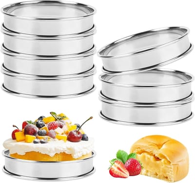 Set van 8 Stalen Bakringen voor Muffins, Pannenkoeken en Taarten - 10 cm Crumpet Ringen voor Perfecte Desserts en Omeletten