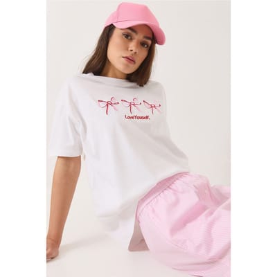 Geborduurd Katoenen T-shirt met Ronde Hals