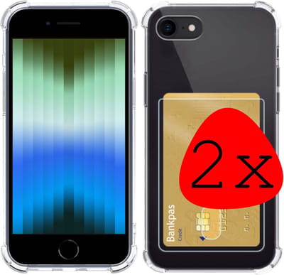 Hoesje 2 Stuks - Geschikt voor Apple iPhone SE (2022) - Met Pashouder en Kaarthouder - Telefoon Hoes Shockproof - Siliconen Case - Back Cover - Shock Proof - Pasjes Houder - Transparant