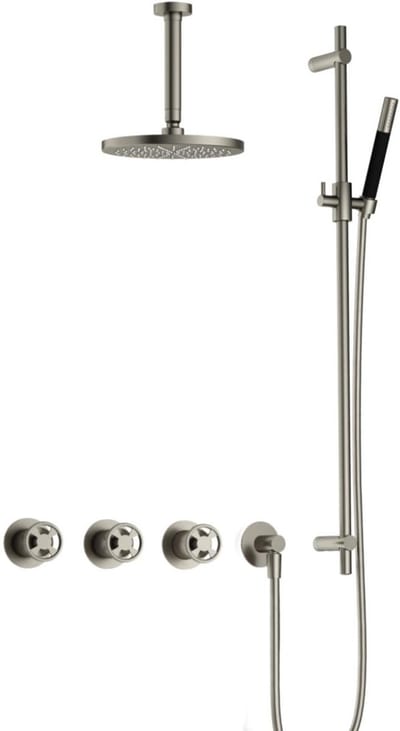 Hotbath Cobber - CW7067 - Inbouw Regendoucheset - Geborsteld Nikkel - 2 Stopkranen - Thermostatisch - Plafondbuis 15 cm - Hoofddouche 200 mm - Ronde Handdouche - Glijstang 900 mm - Waterbesparend