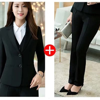 Costume professionnel 2 pièces pour femmes, Blazer + pantalon de costume, nouvelle robe pour femmes, vêtements de travail pour entretien, Style basique Simple, printemps et automne S noir