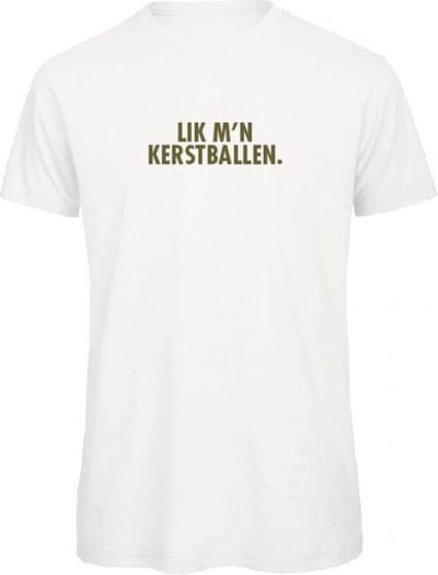 Foute kersttrui t-shirt wit XL - Lik m'n kerstballen - olijfgroen - soBAD. | Kerst t-shirt soBAD. | kerst shirts volwassenen | kerst t-shirts volwassenen | Kerst outfit | Foute kerst t-shirts