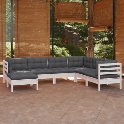 vidaXL - 7-delige - Loungeset - met - kussens - massief - grenenhout - wit