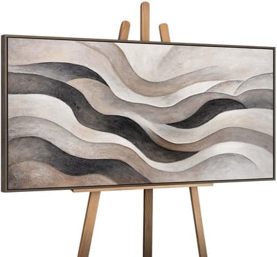 - Handgeschilderd canvas schilderij - Wanddecoratie Moderne kunst - Beige en grijs - Woonkamer - Muurdecoratie woonkamer - Slaapkamer decoratie - Kamer accessoires - Schilderijen woonkamer - schilderij modern met lijnen
